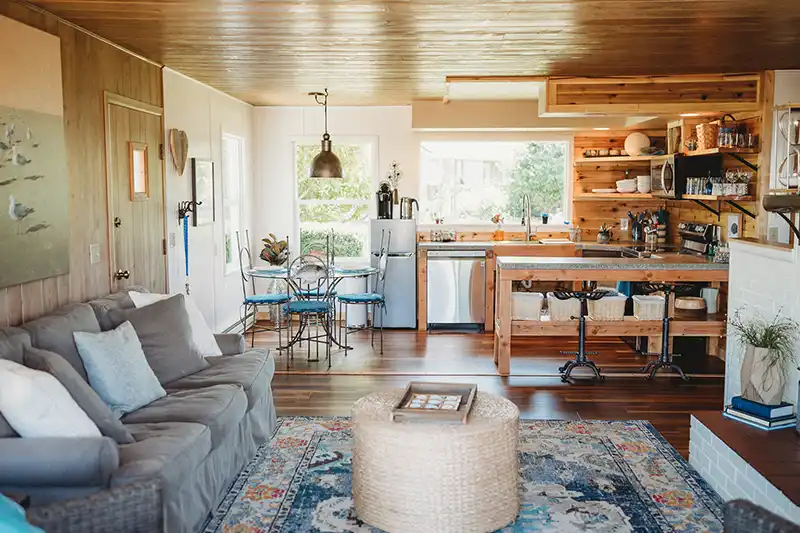 View of the living room in the Driftwood View Cabin
